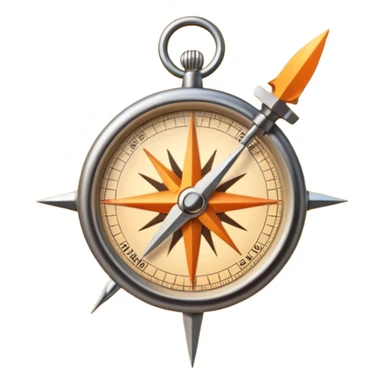 Minimalist emoji of a compass needle snapping firmly toward one direction with a soft sunrise glow behind it, symbolising decisive focus and a new disciplined beginning. Transparent background. sticker