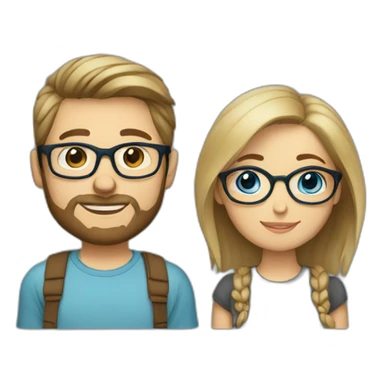 Couple in love. She has brown hair, blue eyes and wears glasses. He has short blond hair, three day beard and wears glasses sticker