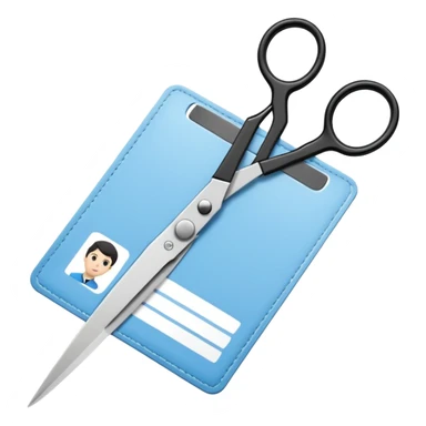 black Scissors cutting a light blue idf ID card in 2 parts .hyper realistic sticker