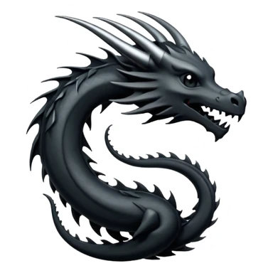 iOS sticker, minimal dragon symbol, monochrome black, dark fantasy sticker