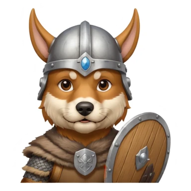 Viking Dog with silver helmet and wooden shield sticker