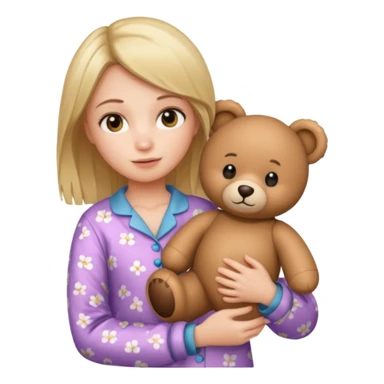 Gere uma menina com pijama e um urso sticker