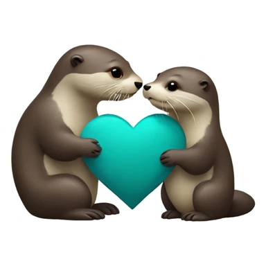 Otter handing another otter a teal colored heart sticker