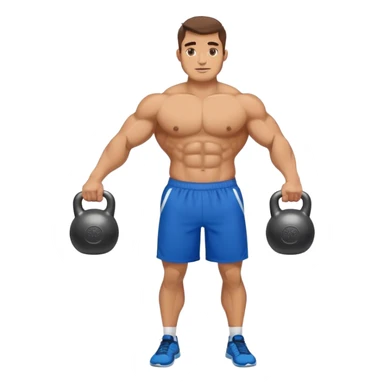 buff man with blue shorts holding kettlebell sticker