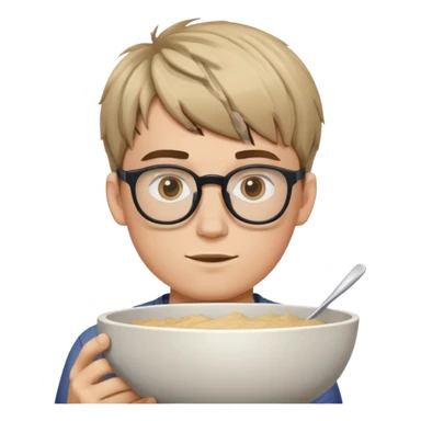 White guy in early 20s wearing glasses with a messy bowl cut sticker