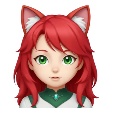 cute anime cat-girl with cat ears, red blowing hair sticker