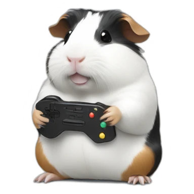 Guinea pig black and white playing videogames sticker