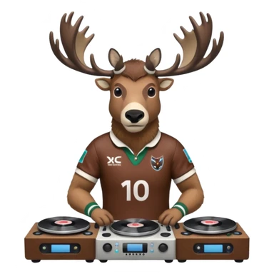 un caribou de face avec des platines de dj en bas et le maillot de bayonne rugby club sticker