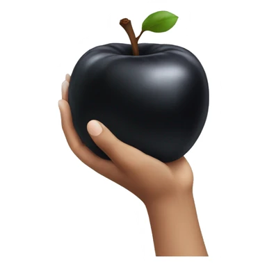 Hand holding a black apple sticker