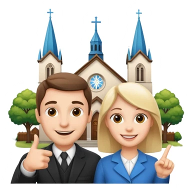 couple pointing to a church in the background sticker