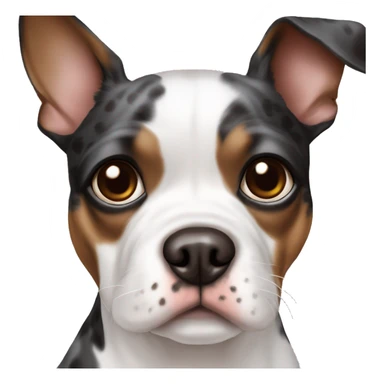 dog white with dark brown spot over right eye Boston terrier aussiedoodje mix sticker