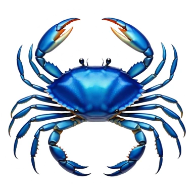 Cinematic Noble Blue Crab Portrait Emoji, Poised and commanding, with a sturdy, angular build and a brilliantly iridescent blue exoskeleton accented by robust, gleaming claws, deep-set piercing eyes, Simplified yet sharp and sophisticated features, highly detailed, glowing with a cool, oceanic glow, high shine, intelligent and resilient, stylized with an air of marine authority, focused and attentive, soft glowing outline, capturing the essence of a watchful and confident blue crab that feels as though it could scuttle out of the screen with effortless authority! sticker