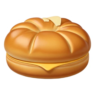 single brioche bun, golden-brown, soft domed top, shiny crust, airy light texture, subtle folds, buttery softness, clean 3D rendering, soft light, subtle shadow, no background elements, no anthropomorphic features, transparent background, emoji scale sticker