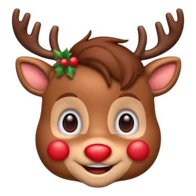 Rudolph cute face emoji for slack simple with hair sticker