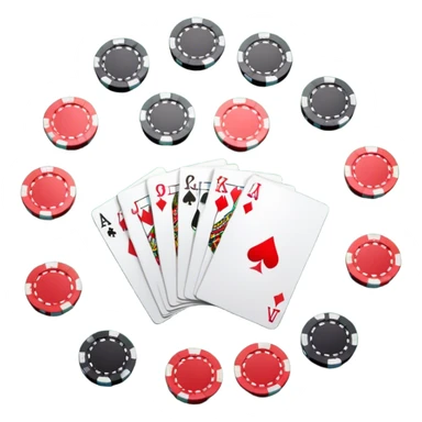 A photorealistic icon with playing cards and poker chips on a green felt table. Detailed design with realistic lighting and textures, focusing on the classic atmosphere of card games. Transparent background, symbolizing card games and strategy. sticker