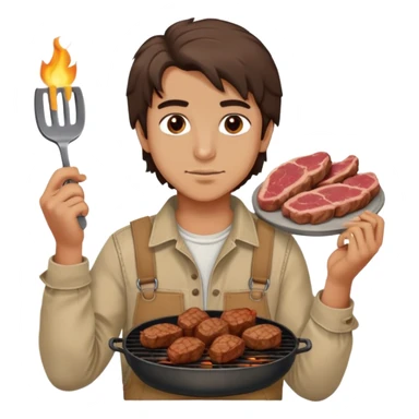 Turkish beautiful finish Konya boy good hair and brown eyes with beige denim clothes and had on his hand grilled meat sticker