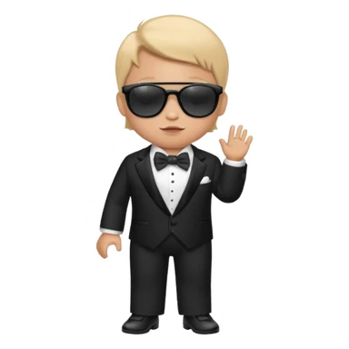 Baby wearing sunglasses and a tuxedo sticker