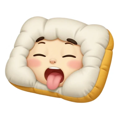 A yawning pillow with a sleepy and cozy expression sticker