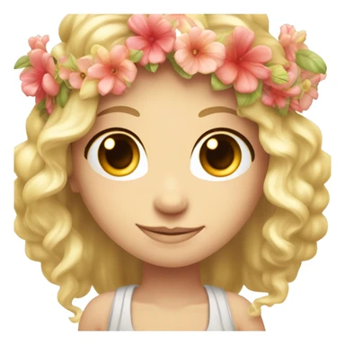 “Crée un emoji mignon représentant une déesse avec des grands yeux brillants, une couronne de fleurs, et un cœur lumineux à côté. sticker