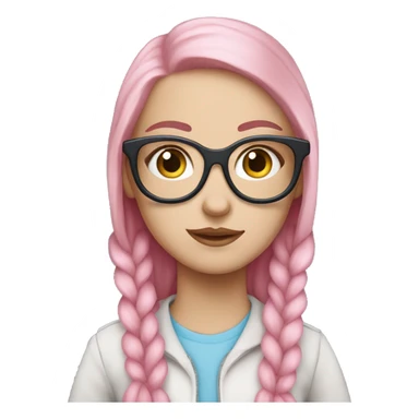 White girl with blue eyes pink hair and clear glasses cutesy sticker