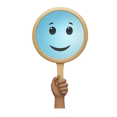 a smiling face with a hand holding up a mirror sticker