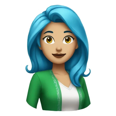 A woman with blue hair and a Saudi Crescent logo on her shirt sticker