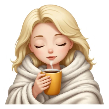 girl inside a blanket sipping coffee eyes closed sticker
