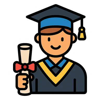 successful graduate student, cap and gown, diploma sticker