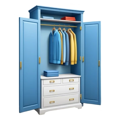 Professional emoji for Furniture Design: a close-up of a 3D wardrobe on top of a blueprint, with a measuring tape beside it. The icon should represent the detailed design and measurement process in furniture design. Transparent background. sticker