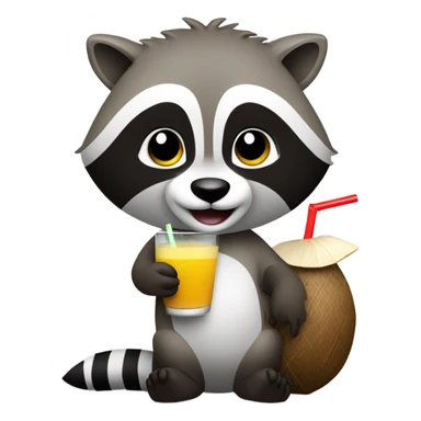 raccoon with a coconut drink  sticker