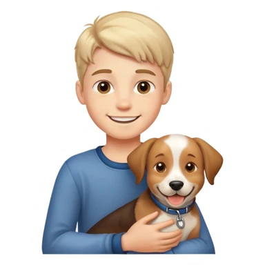 smiling boy with dog sticker