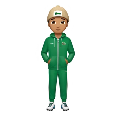 Un homme avec un survet de foot et un bonnet lacoste sticker