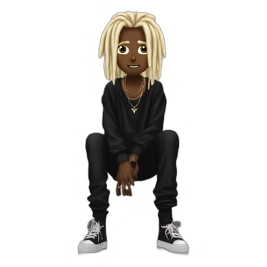 playboi carti blonde dreads with black shirt on that says opium with this symbol “*” with black pants and rick owens shoes on and also black durag sticker