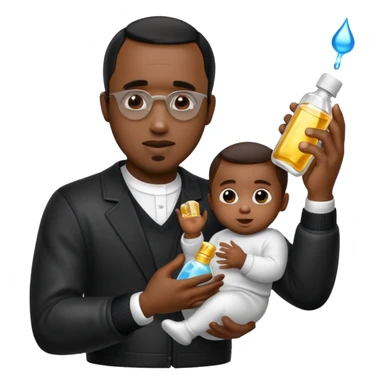 Diddy party with diddy holding baby oil sticker