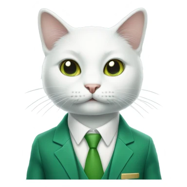 a white cat manager in green suit  sticker