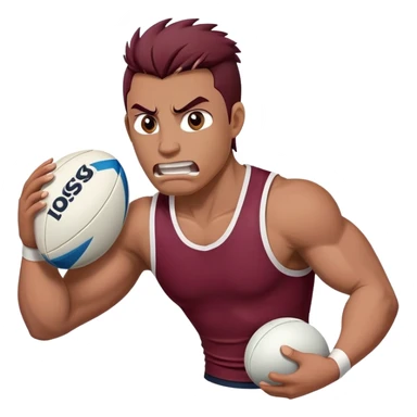 Angry mustang holding  white rugby ball wearing maroon singlet sticker
