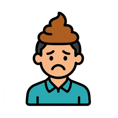 cartoon icon of a man with poop on his head sticker