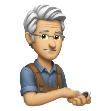 Woodworker with miter saw caucasian gray hair sticker