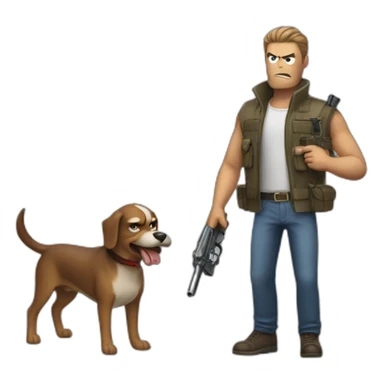 angry man with a dog and a gun  sticker
