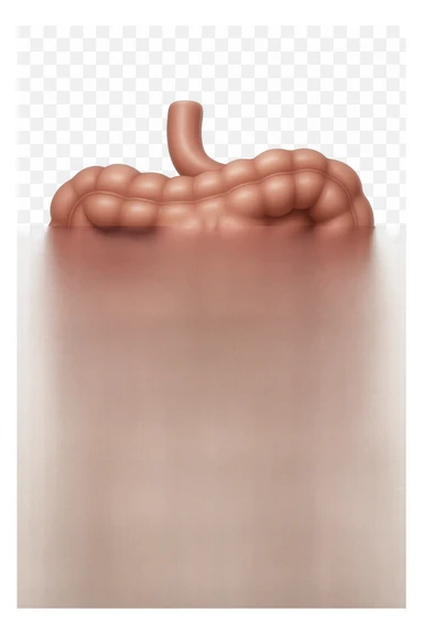 emoji stile iphone di un intestino con mal di pancia, espressione preoccupata, iperrealistica  sticker
