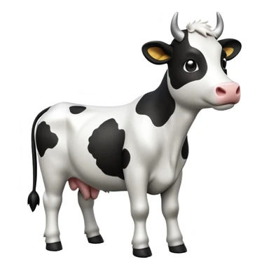 cinematic-[cow]-realistic-full-body-standing-emoji,-tail-flicking-lazily,-head-tilted-dramatically,-sleek-[black and white]-fur,-simplified-yet-realistic-focused-features,-highly-detailed,-glowing-with-an-almost-sarcastic-glow sticker