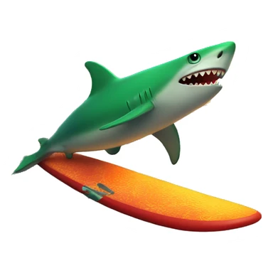 a green shark surfing on lava sticker