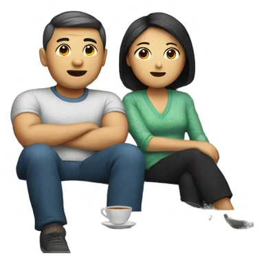 A Chinese couple are watching TV sticker