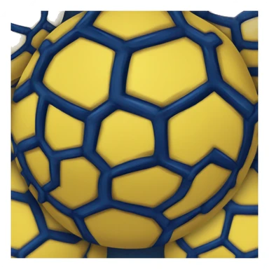 A soccer ball with dark blue and dark yellow color sticker