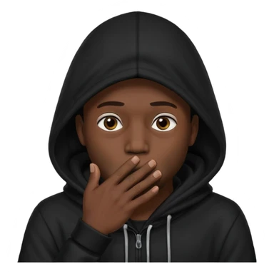fait un homme avec une cagoule noir qui couvre sa tête, ses mains doivent être sur sa bouche comme si il se la cachait  sticker