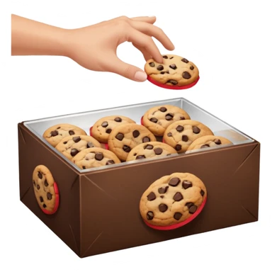 a hand taking a package from a transparent box of cookies sticker