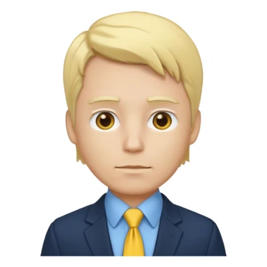 consulting man with hand with white skin and blonde hair with blue shirt and yellow tie and black blazer sticker