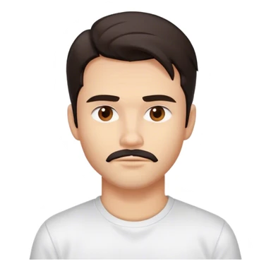 The person has a medium complexion, slightly tousled dark hair, well-defined facial features with a strong jawline, light facial hair, full lips, and a neutral expression. They are wearing a white T-shirt against a plain background.
 sticker