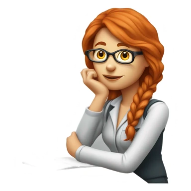 red hair woman nutritionist wearing glasses with hand on chin having an idea sticker