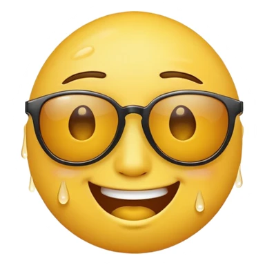 yellow face emoji smiling with sunglasses with tears streaming down face sticker